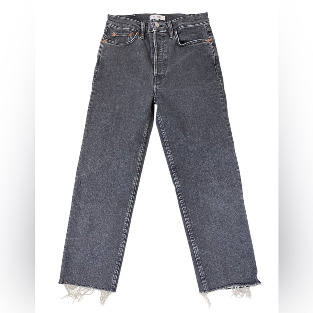 Redon high rise frayed hem button fly denim jeans